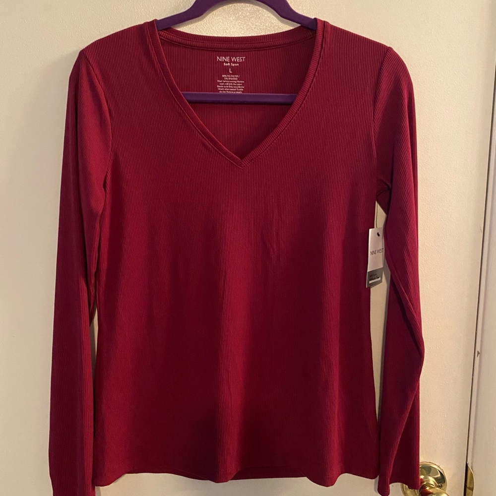 NWT Nine West Large Long Sleeve Top Red